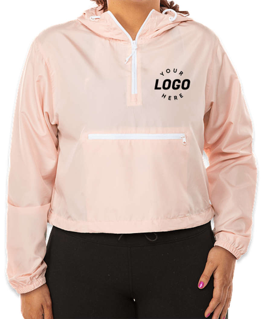 Independent Trading Women's Quarter Zip Cropped Windbreaker in Blush / White Zipper