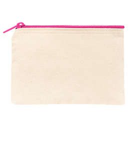 Small Natural Canvas Pouch with Colored Zipper - Color: Natural / Flamingo