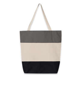 Tri-Color Cotton Canvas Tote Bag - Color: Black / Natural / Light Grey