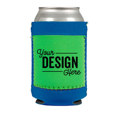 Full Color Neoprene Can Cooler with Pocket - Royal Blue / Lime / Neon Green