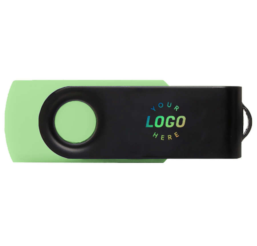 Full Color Black Matte Swivel USB Flash Drive 4GB in Bright Green