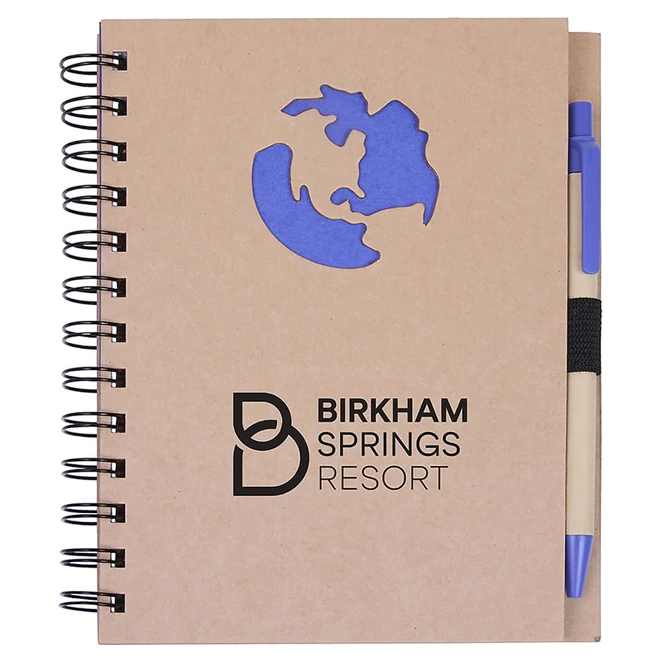Globe Die Cut Hard Cover Spiral Notebook with Pen