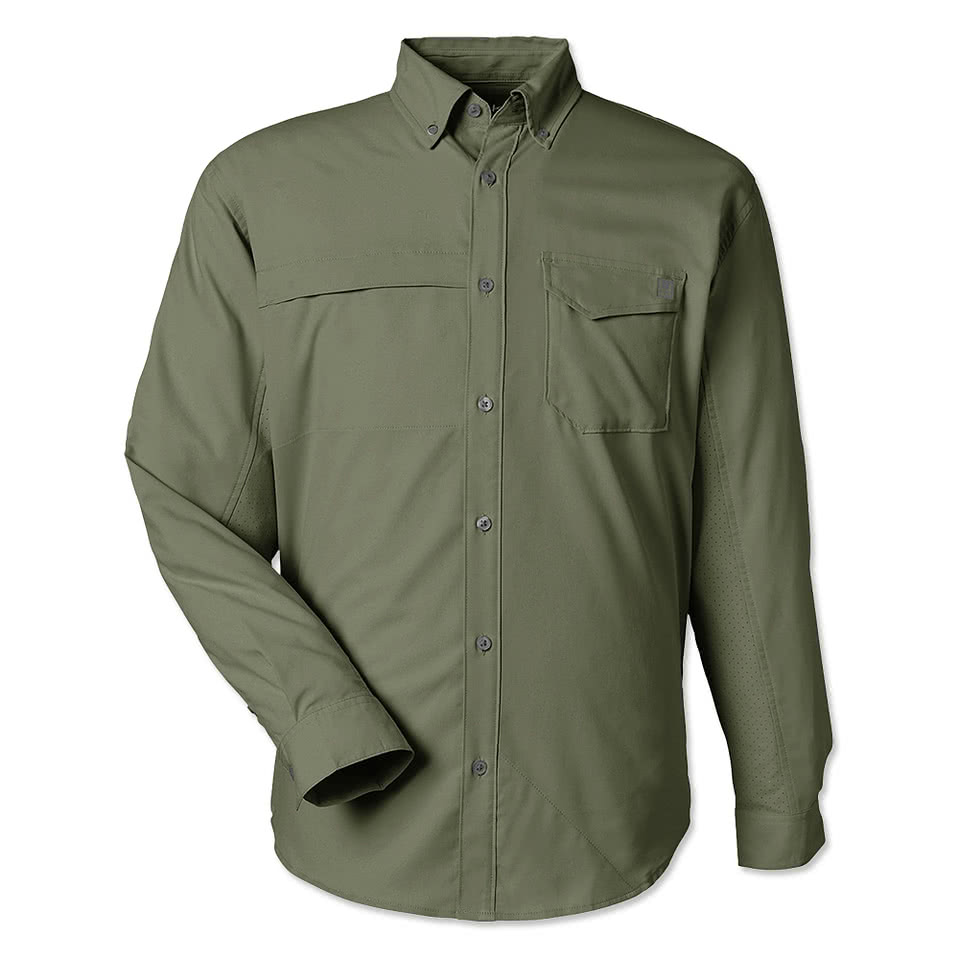 HUK Tide Point Textured Long Sleeve Work Shirt - Embroidered