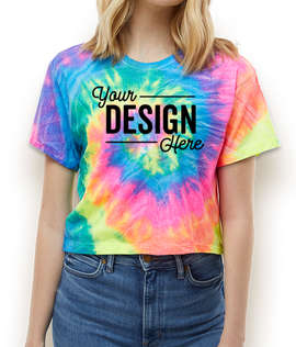 Colortone Women's Tie-Dye Jersey Blend Crop T-shirt - Color: Neon Rainbow