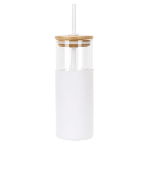 18 oz. Stirling Glass Tumbler with Straw in White