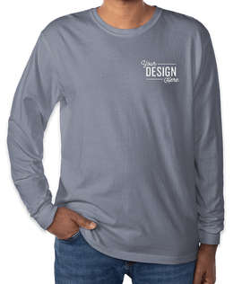 Comfort Colors 100% Cotton Long Sleeve T-Shirt - Embroidered - Color: Blue Jean