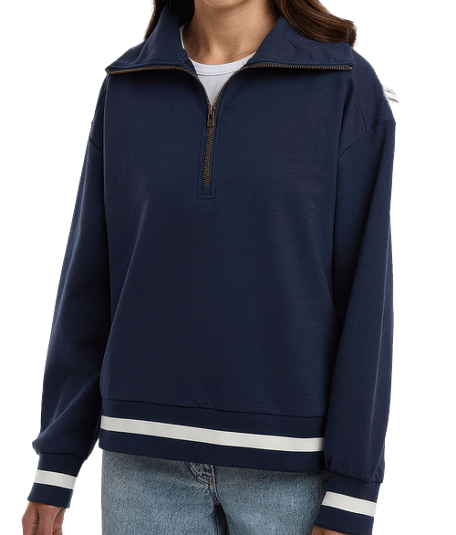 Holloway Women's Heritage Prep French Terry Quarter Zip Pullover in Navy / Vanilla