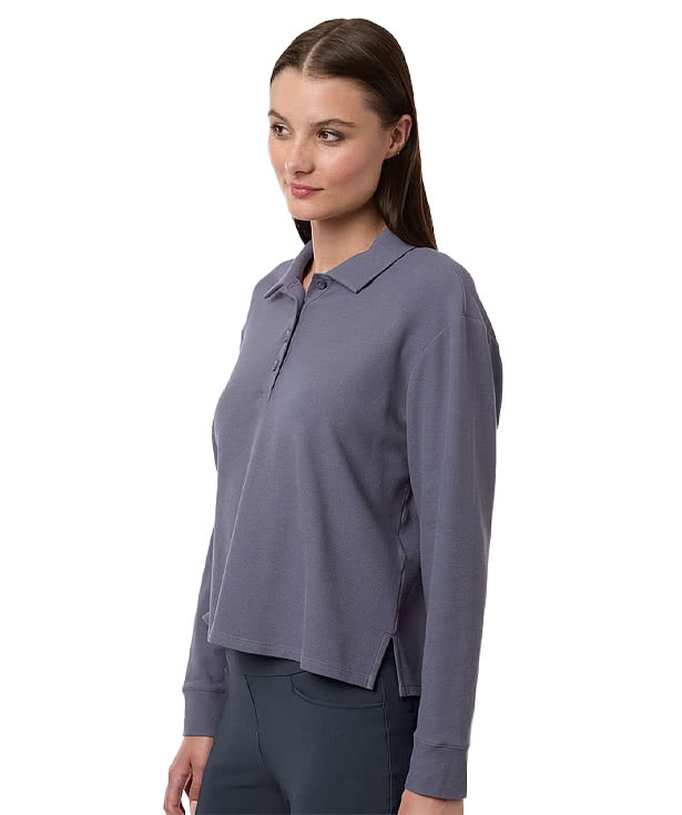 Adidas Women's Beyond Micro Waffle Long Sleeve Polo - Embroidered