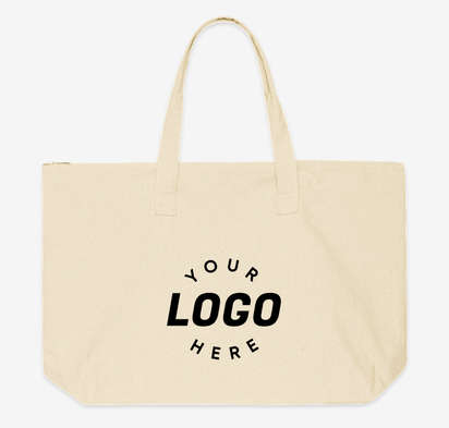 Large Wide 100% Cotton Canvas Zippered Tote Bag-default