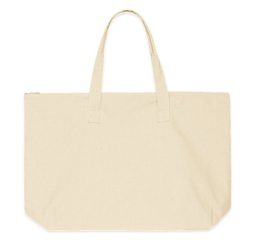 Embroidered Large Wide 100% Cotton Canvas Zippered Tote Bag-default
