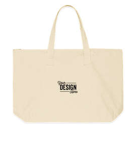 Embroidered Large Wide 100% Cotton Canvas Zippered Tote - Color: Natural