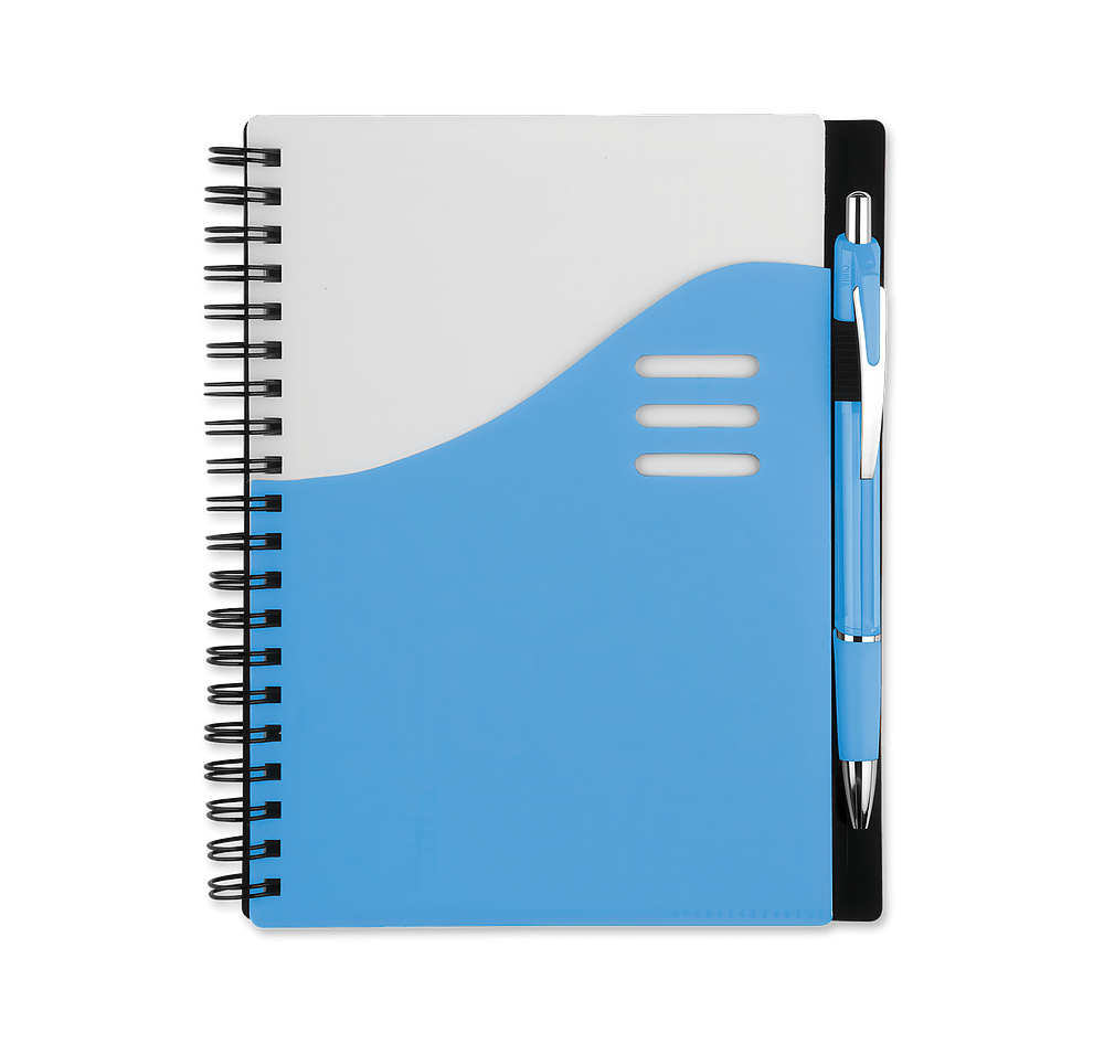 Color Wave Hard Cover Spiral Notebook with Pen-default