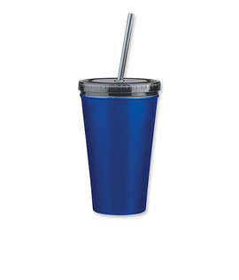 16 oz. Stainless Steel Insulated Tumbler with Straw - Color: Blue