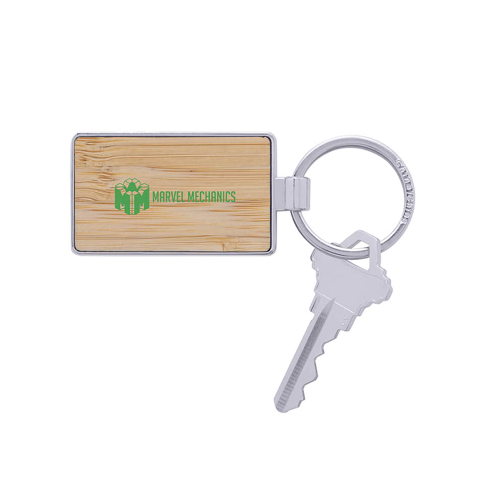 Laser Engraved Bamboo & Metal Rectangle Keychain