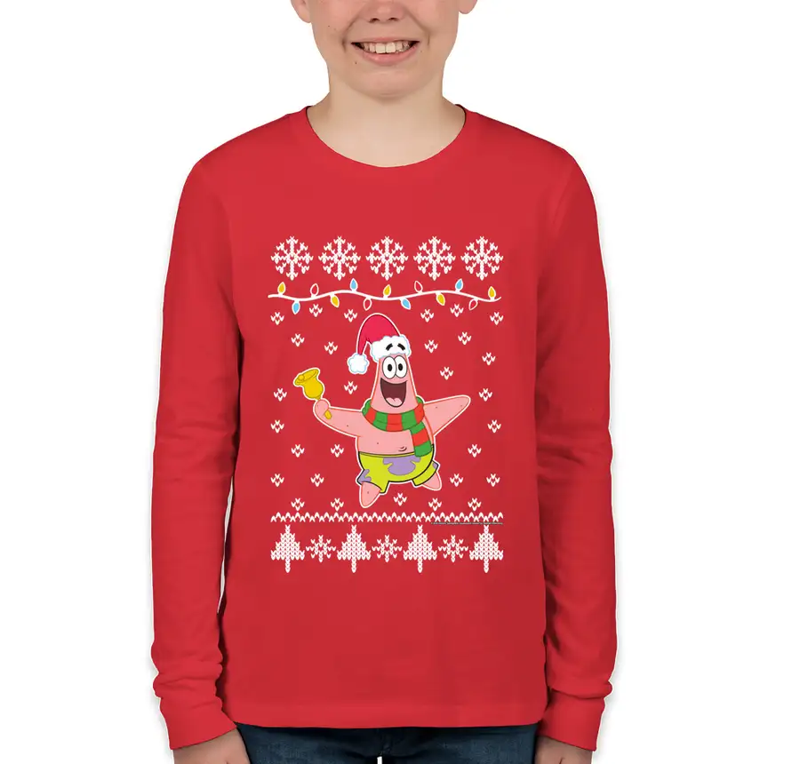 SpongeBob SquarePants - Patrick Ugly Christmas Sweater - Bella + Canvas Youth Long Sleeve Jersey T-shirt