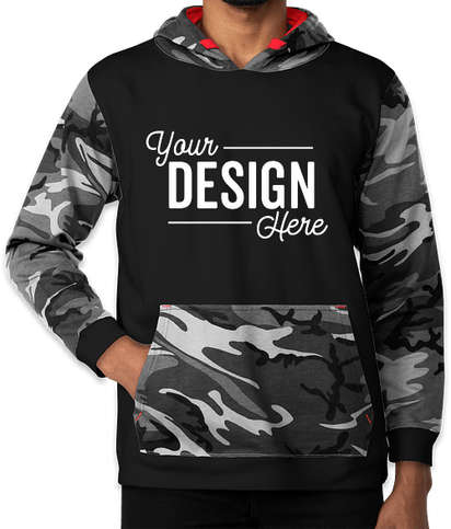 Code Five Camo Colorblock Pullover Hoodie - Black / Urban Woodland / Red