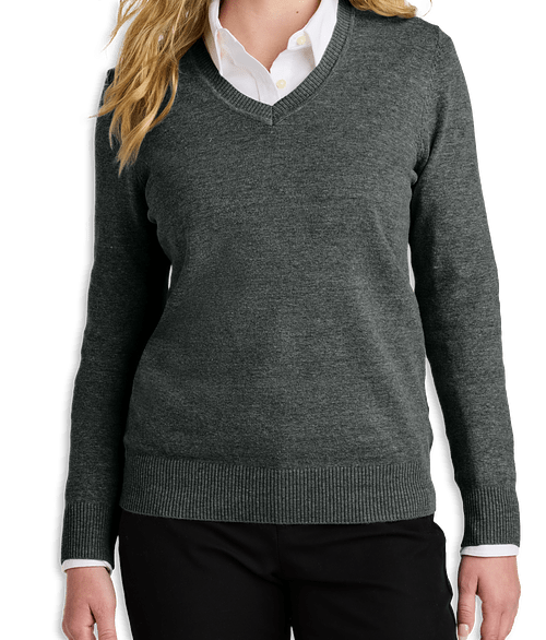 Port Authority Women’s Easy Care V-Neck Sweater in Charcoal Heather