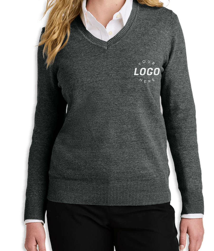 Port Authority Women’s Easy Care V-Neck Sweater in Charcoal Heather