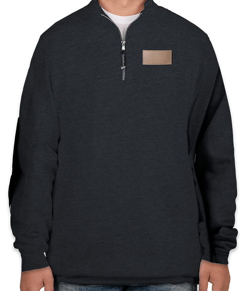 Charles River Crosswind Quarter Zip Sweatshirt - Faux Leather Patch in Navy Heather
