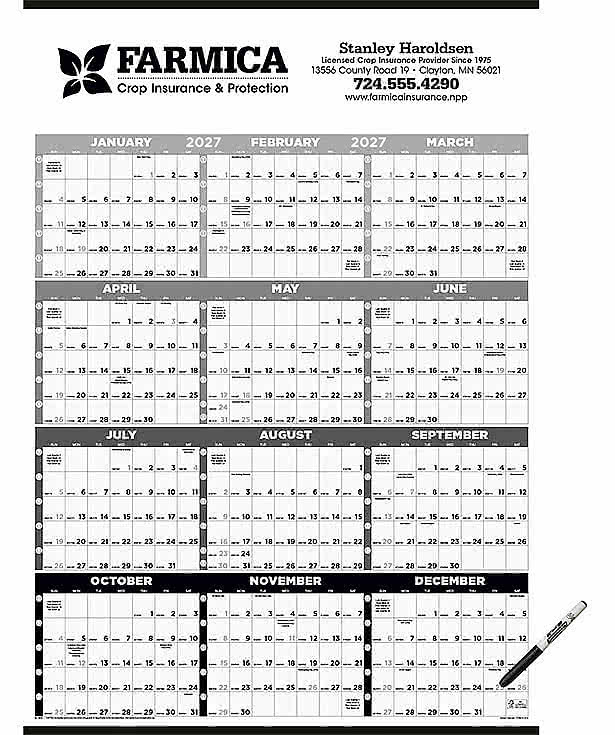 Full Color Black & White Time Management Span-A-Year Laminated Calendar