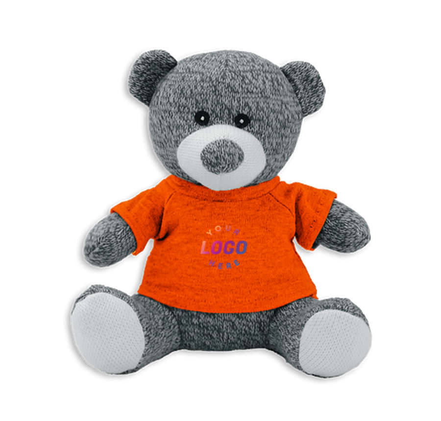 Full Color Knitted 7.5" Gray Teddy Bear Plush Animal in Orange