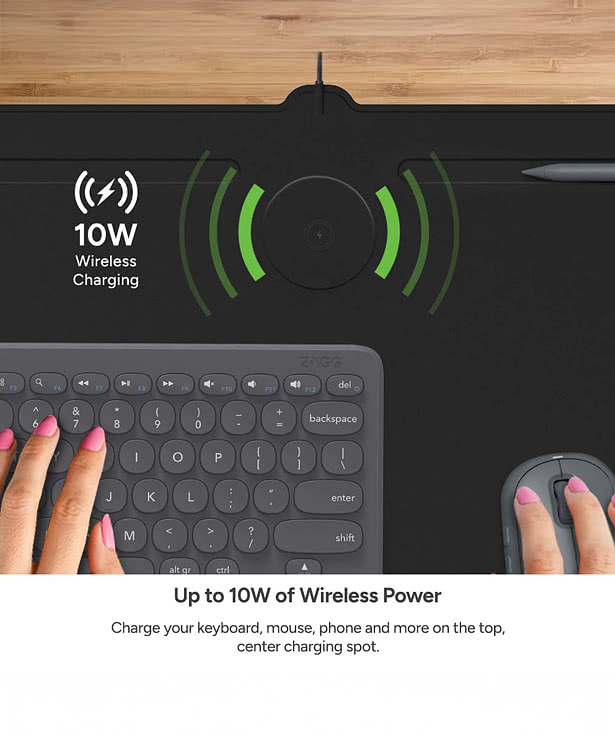 Full Color Zagg Desk Mat with 10W Wireless Charger