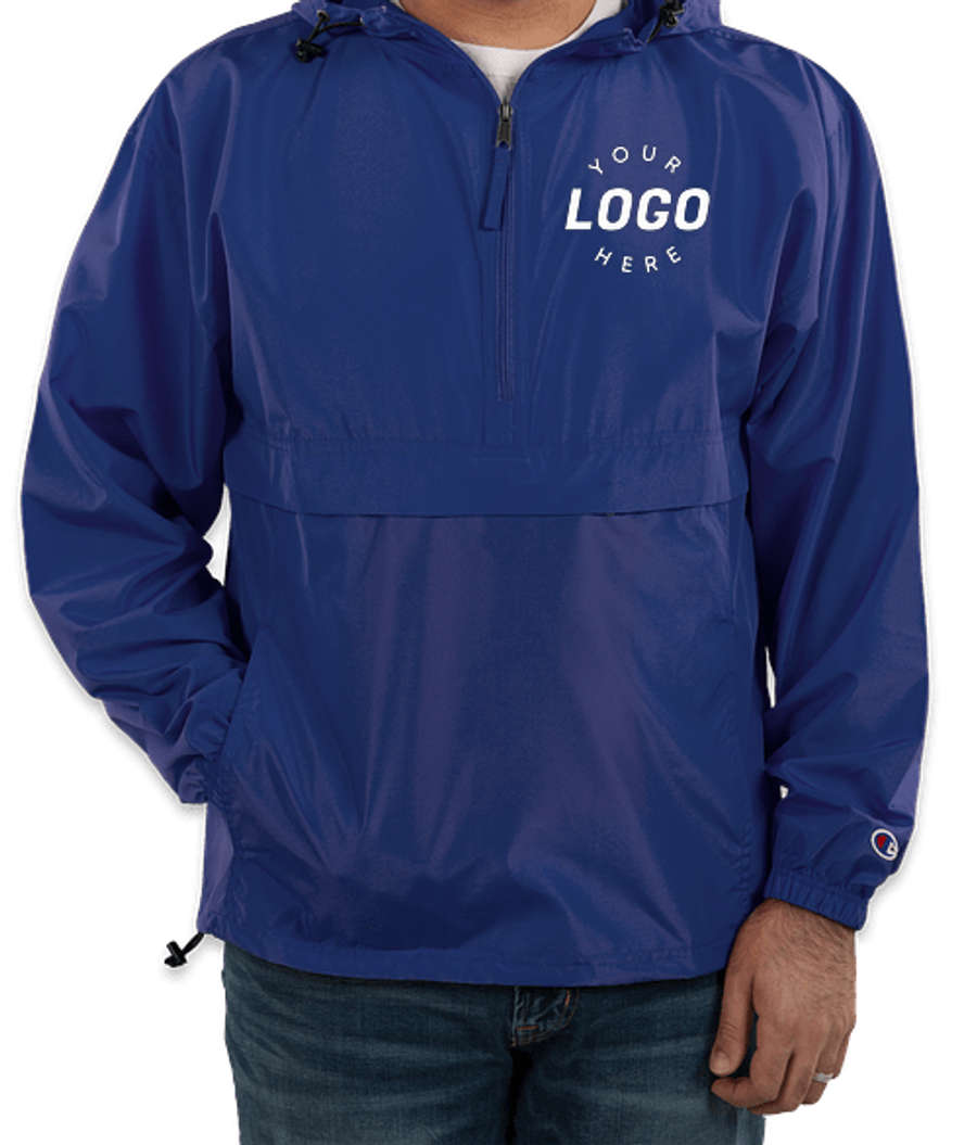 Champion Packable Half Zip Windbreaker Jacket in Royal Blue