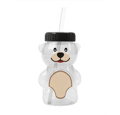 20 oz. Cubbie Bear Water Bottle with Straw in Clear With Black Lid