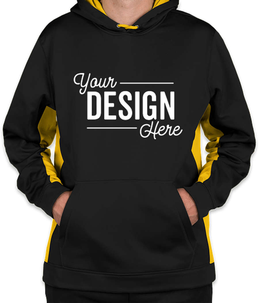 Sport-Tek Colorblock Performance Pullover Hoodie in Black / Gold