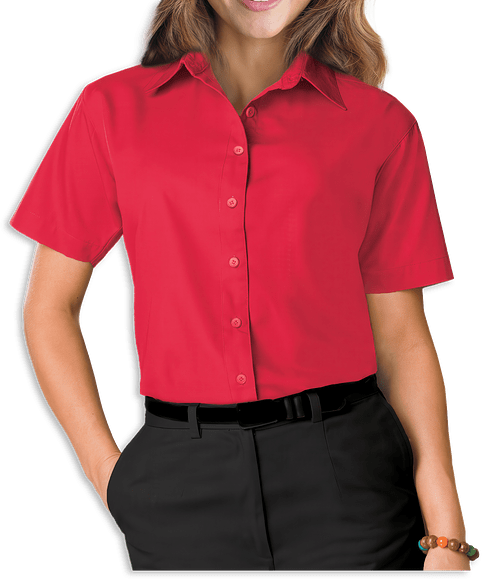 Blue Generation Women's Value Short Sleeve Poplin Dress Shirt - Embroidered in Red