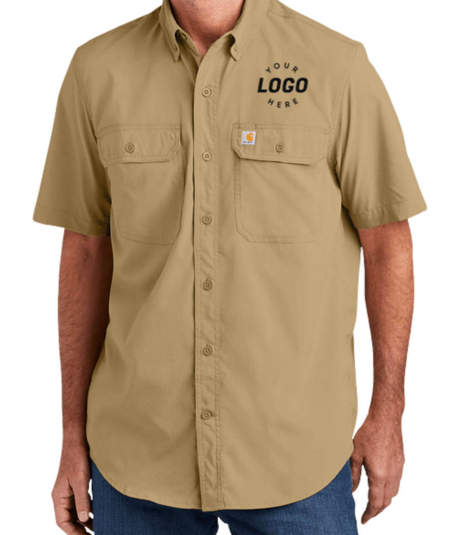 Carhartt Force Solid Short Sleeve Work Shirt - Embroidered in Dark Khaki