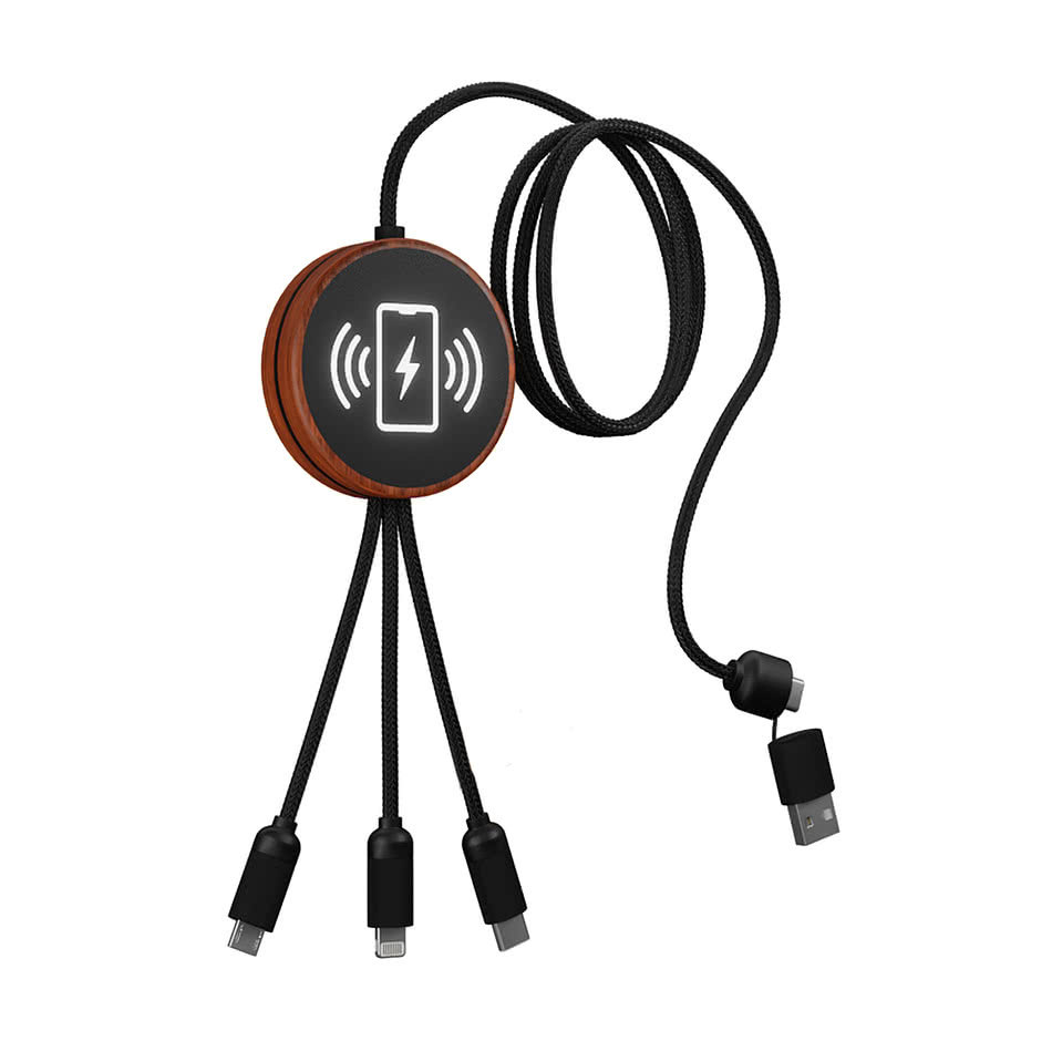 Laser Engraved SCX Innovative Design 5-in-1 Bamboo 5W Wireless Charging Cable