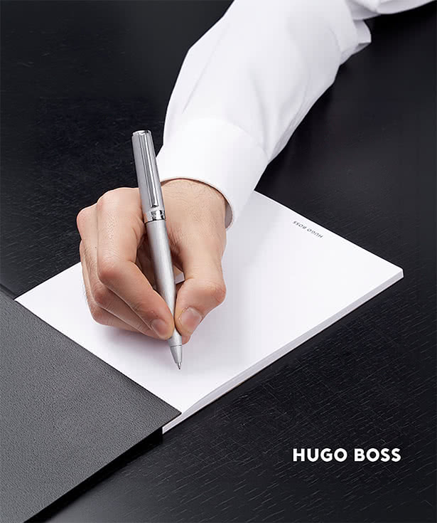 Hugo Boss Laser Engraved Gear Brushed Ballpoint Pen (blue ink)