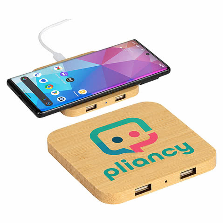 Panda FSC Bamboo 5W Wireless Charger with Dual USB Ports in Bamboo