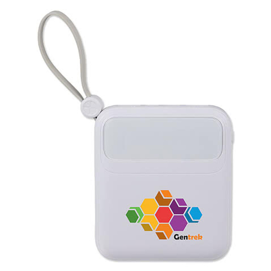 Full Color PWR Boost 10,000 mAh 20W PD Power Bank with Built-In Cables in White