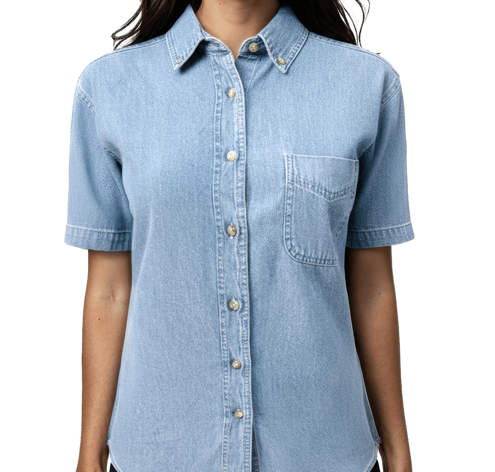 Blue Generation Women's Pocket Short Sleeve Denim Shirt-default