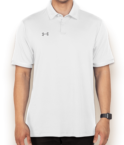 Under Armour Tipped Team Performance Polo - Embroidered in White / Mod Gray
