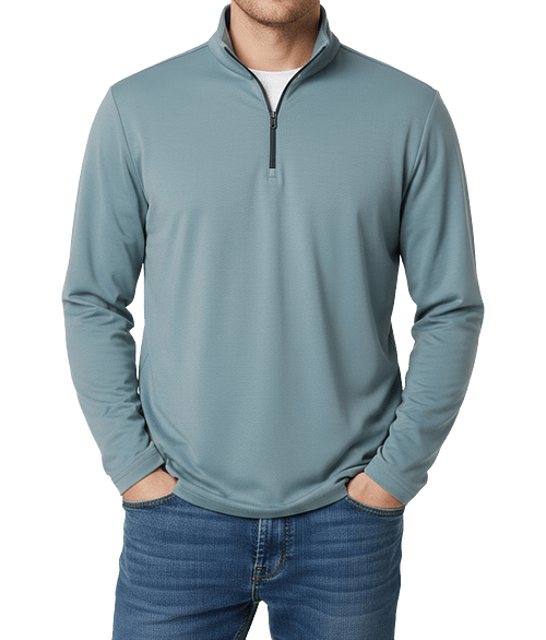 North End JAQ Stretch Quarter Zip Performance Shirt in Opal Blue /  Carbon