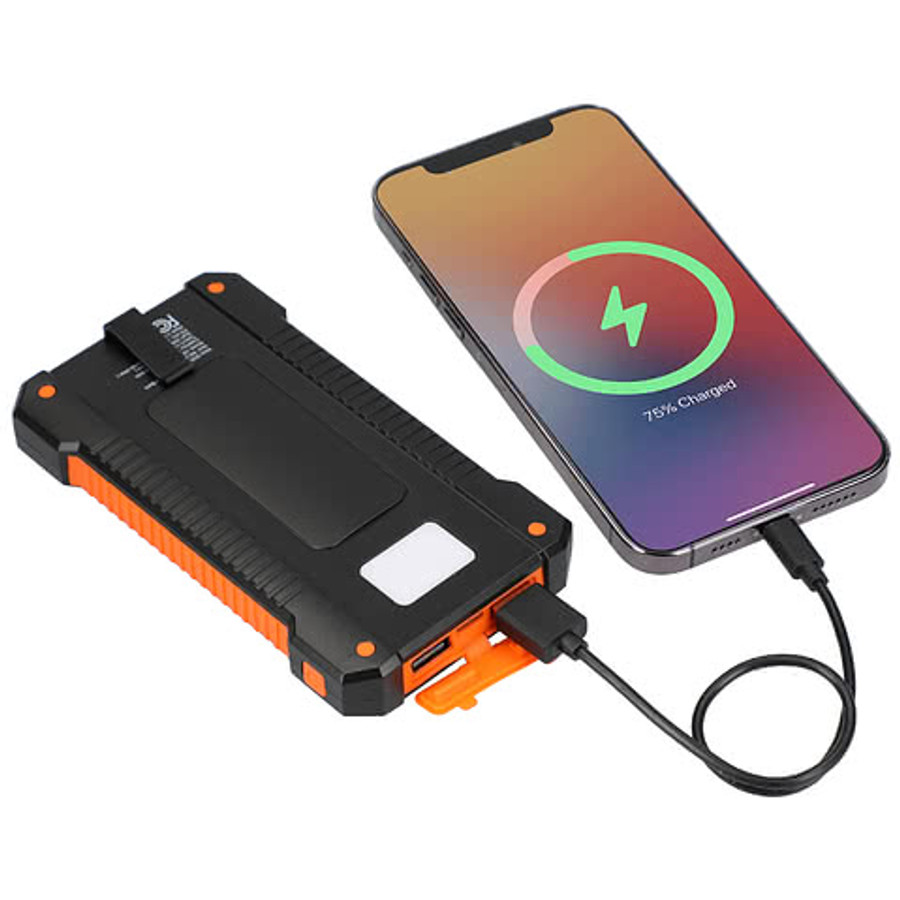Full Color Helio 5,000 mAh Solar Powered Flashlight Power Bank in Black