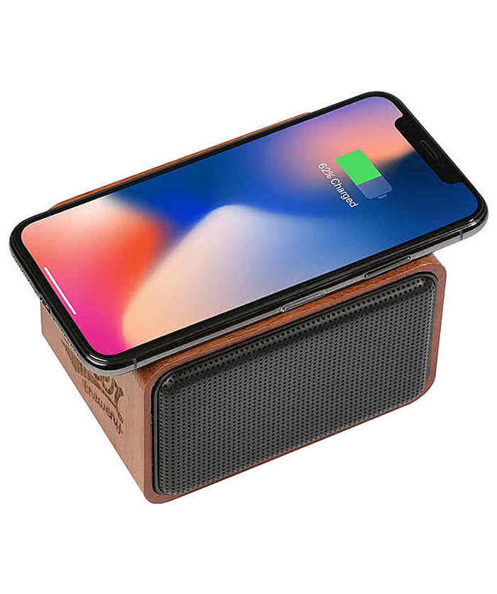 Laser Engraved Wood Portable Bluetooth Speaker with Wireless Charging Pad