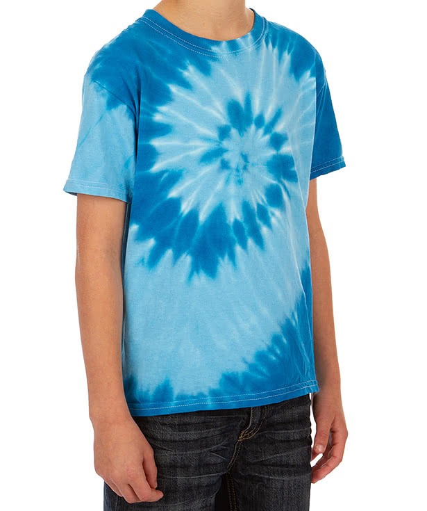 Dyenomite Youth 100% Cotton Two-Tone Spiral Tie-Dye T-shirt