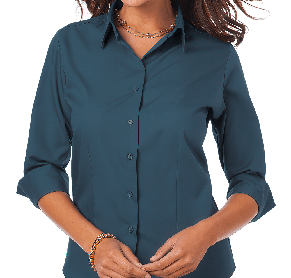 Blue Generation Women's Superblend Poplin 3/4 Sleeve Dress Shirt-default