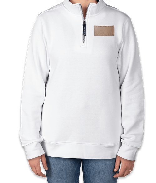Charles River Women's Crosswind Quarter Zip Sweatshirt - Faux Leather Patch in White