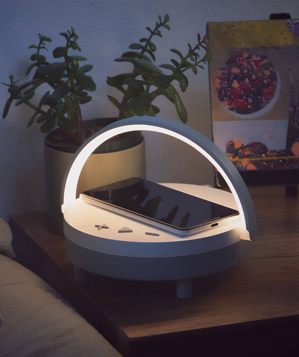 Archway Wireless Speaker with 5W Wireless Charger + Touch Light