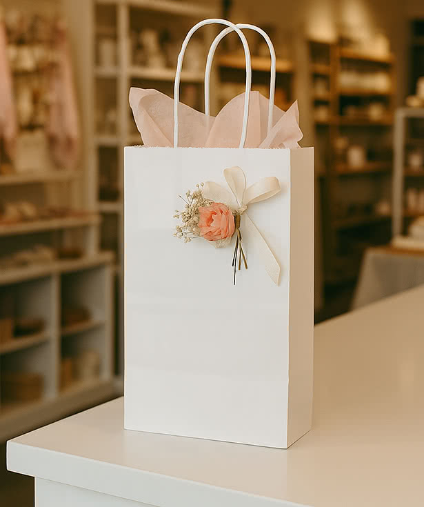 Full Color Small White Kraft Paper Shopper Bag