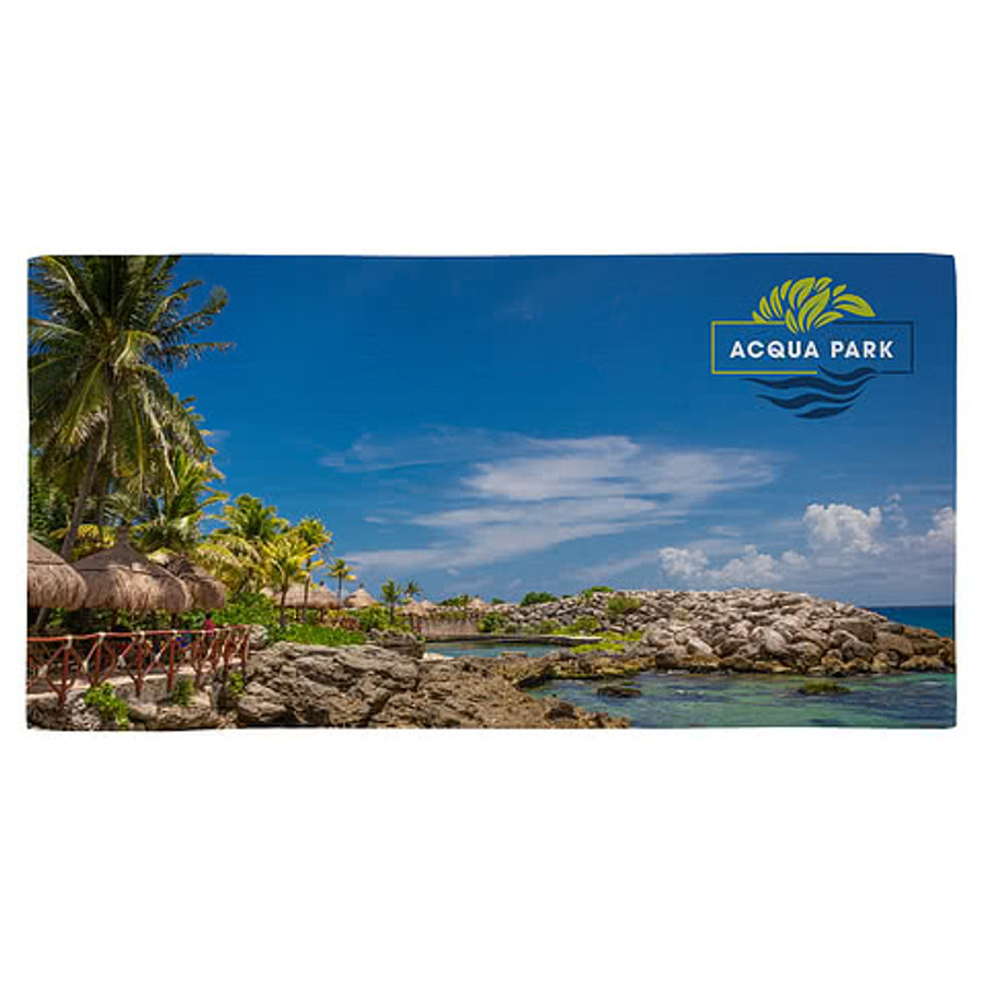 Full-Color Seaside Waffle Microfiber Beach Towel in White
