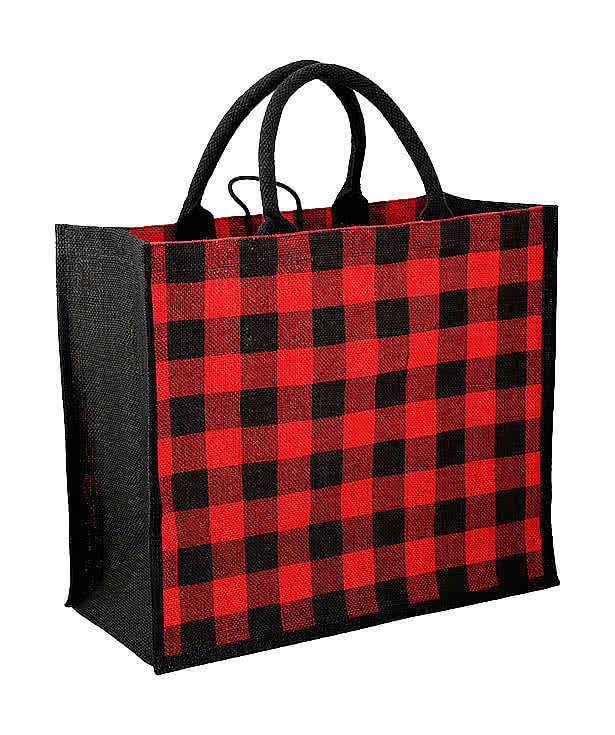 Medium Buffalo Plaid Jute Tote Bag