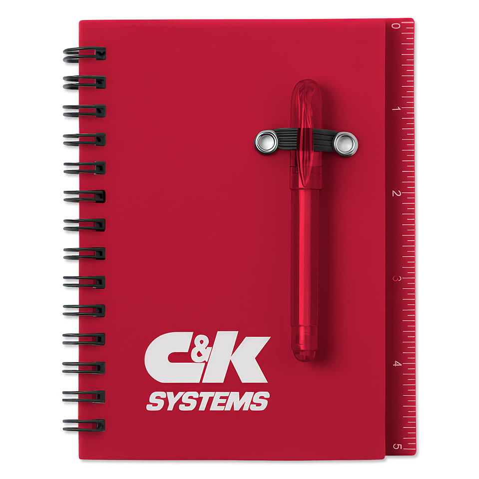 All-In-One Hard Cover Mini Spiral Notebook with Pen