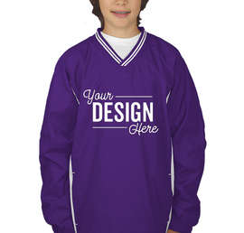 Sport-Tek Youth Tipped V-Neck Windshirt - Color: Purple / White
