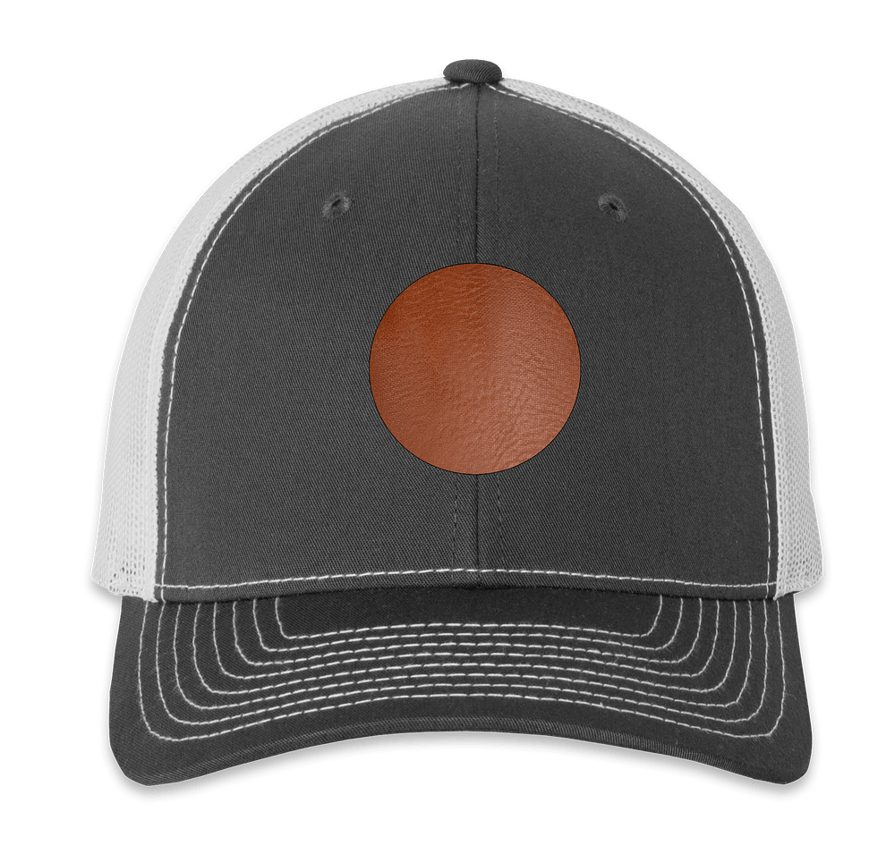 Richardson Snapback Trucker Hat - Circle Faux Leather Patch - Laser Engraved-default